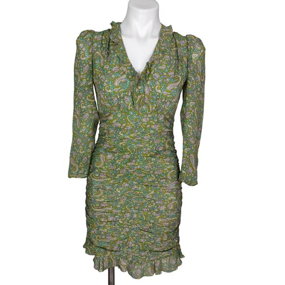 VERONICA BEARD Shala Ruched Paisley Ruffle Dress Size 4 - Picture 2 of 16